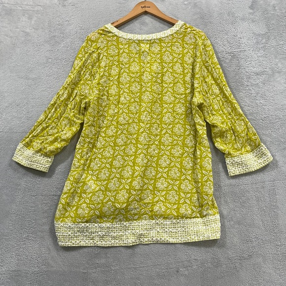 Sigrid Olsen Blouse Womens XL Embroidered Tunic Top 3/4 Sleeve Lime Boho - Picture 2 of 8